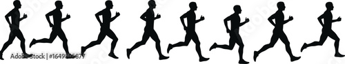 Silhouette sequence of running man, jogging, exercise motion, fitness, healthy lifestyle, athlete, sports, sprinting, workout, vector illustration