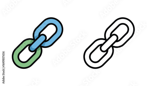 Two Interlocking Chain Links Depicted Side by Side A Colorful and Black and White Version