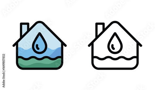 Home Flood Water Damage Prevention Icon Design Water Awareness Environmental Protection