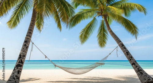 Serene Beach Hammock: Palm Trees, Turquoise Water, White Sand Paradise