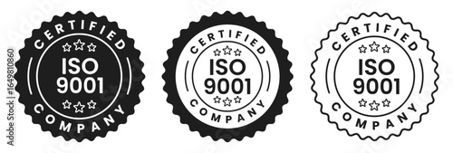 ISO 9001 Certified Company Stamp Badge Seal Label Quality Assurance Compliance Mark for Quality Management Standard Certification Vector Illustration with Transparent Background
