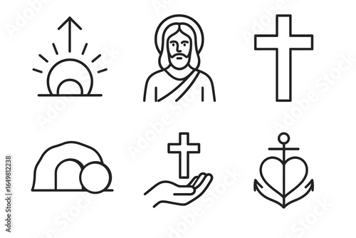 Religious symbols collection: jesus, cross, resurrection, christian faith icons