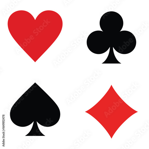 Minimalist vector illustration of four playing card suits hearts clubs spades and diamonds
