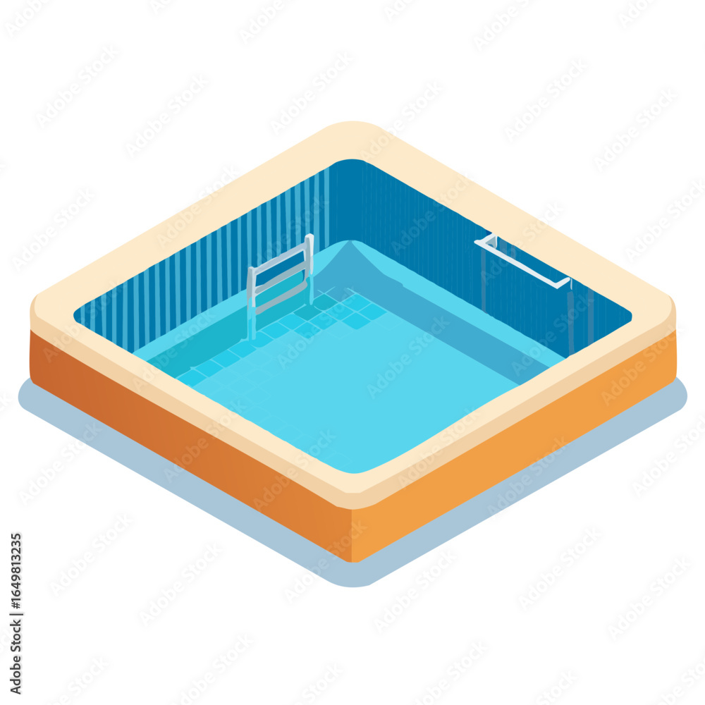 Fototapeta premium Isometric Style Swimming Pool Illustration with Blue Water and Minimalist Ladder