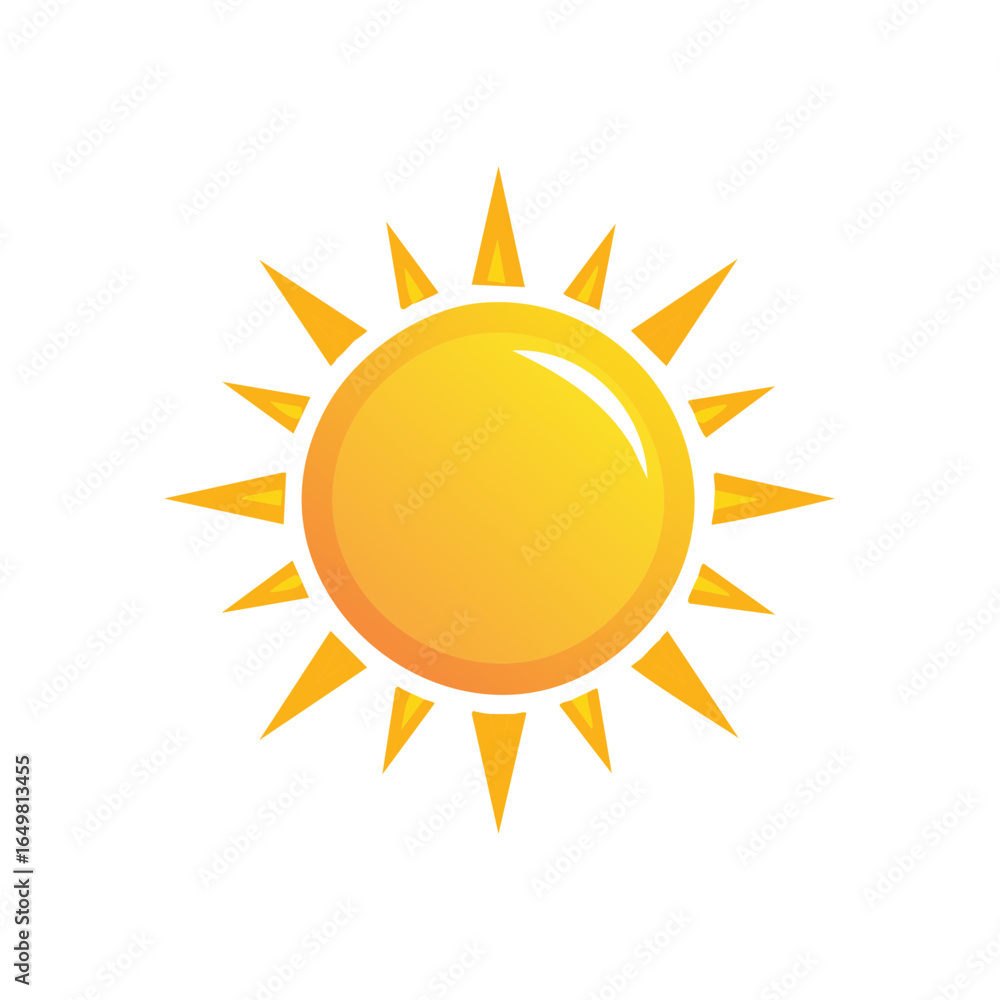 Simple Yellow Sun Graphic with Rays Radiating Around Central Sphere Icon Simple Yellow Sun Graphic with Rays Radiating Around Central Sphere Icon