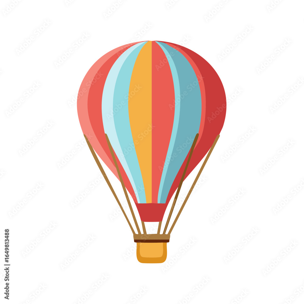 Naklejka premium Hot Air Balloon Isolated Vector Illustration Colorful Balloon with Basket Graphic