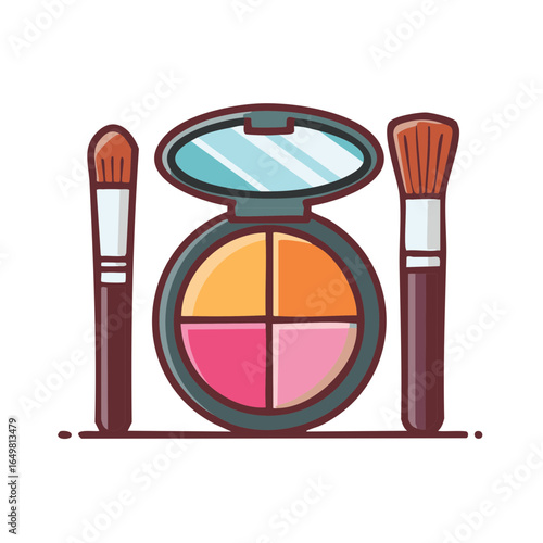 Cartoon Cosmetics Palette with Mirror and Brushes Beauty Accessories