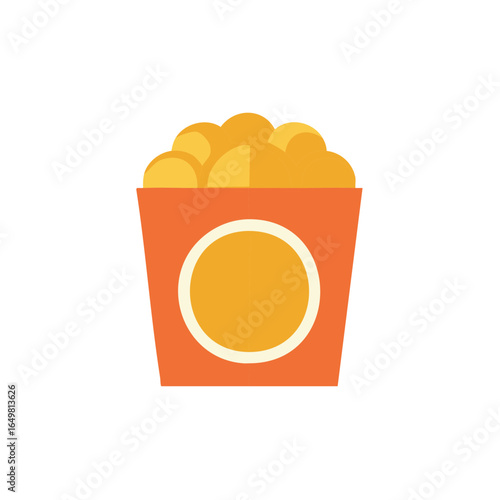 Orange container with golden circle-shaped food illustration graphic