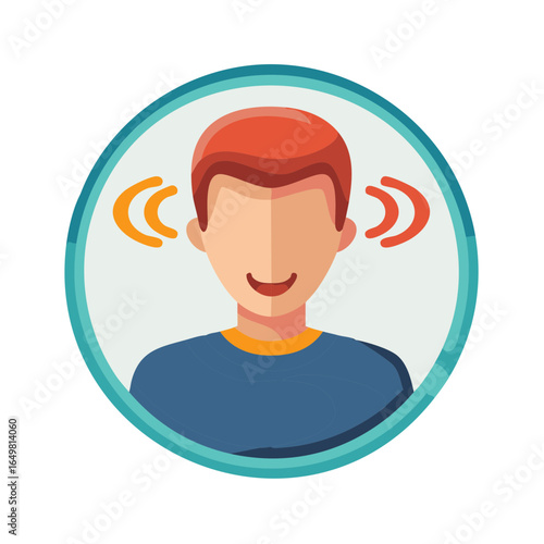 Hearing Vector Illustration with Person and Sound Waves in Turquoise Circle