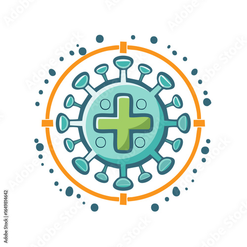 Stylized Virus Cell with Green Cross Inside Orange Target Circle