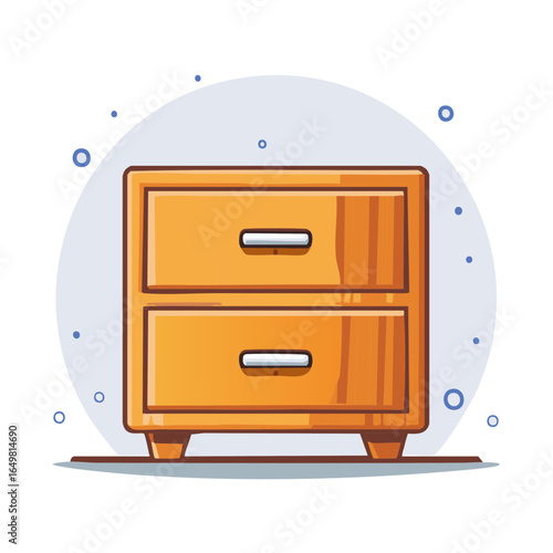 Wooden Nightstand with Two Drawers, Cartoon-style Bedroom Furniture, Storage Cabinet Illustration