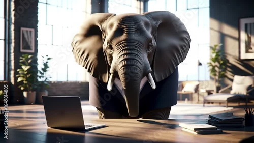 Elephant in business suit modern office