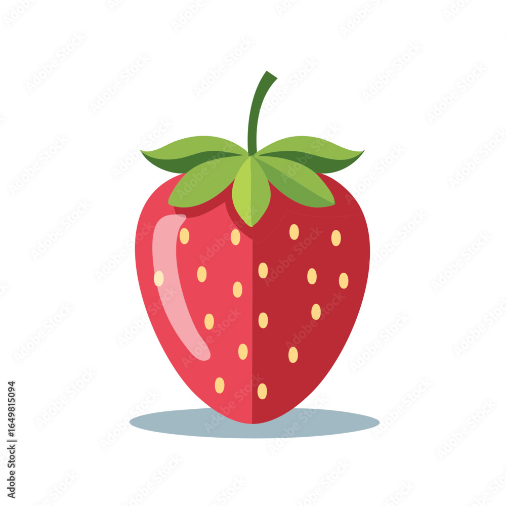 Obraz premium Isolated illustration of fresh strawberry with leaves, ripe fruit with seeds, healthy eating concept, organic sweet food