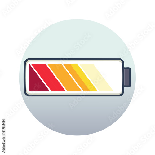 Illustration of a low battery charge level indicator, showcasing a declining power state with red, orange, and yellow bars