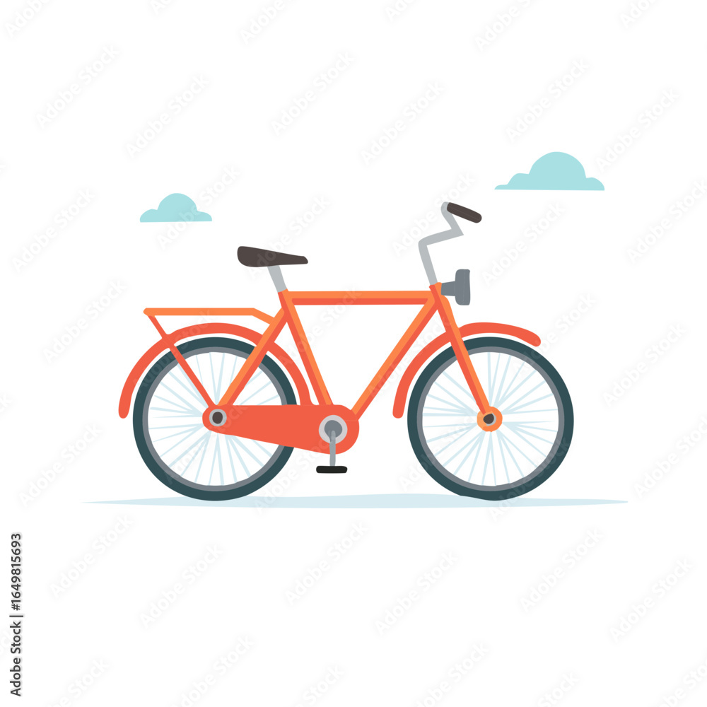 Fototapeta premium Orange Vintage Bicycle with Clouds Illustration, Leisure Transportation and Eco-Friendly Lifestyle