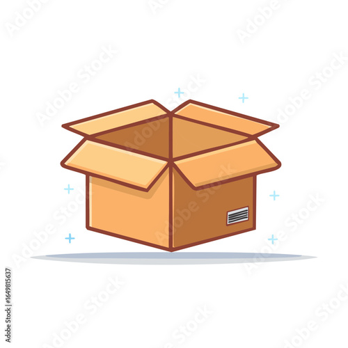 Cartoon Open Cardboard Box Illustration for Shipping, Delivery and Moving with a Simple and Cute Style