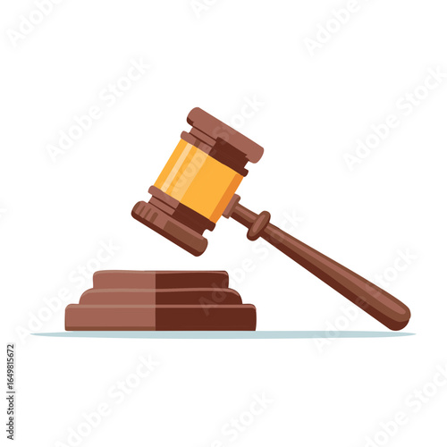 Illustration of a Gavel with Striking Block Symbolizing Justice, Courts and Legal System