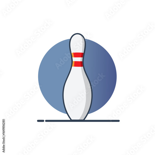 Bowling Pin Illustration with Red Stripes Against a Blue Circle Graphic Element