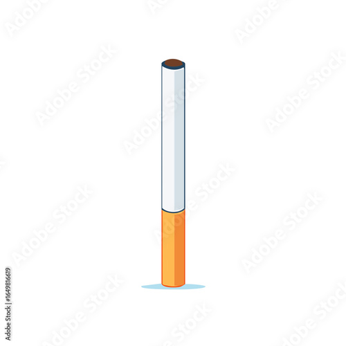 Single Unlit Cigarette Cartoon Illustration, Vector Drawing of Tobacco Product