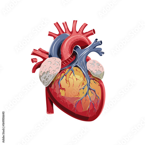 Human Heart Anatomy Illustration Shows Vessels and Chambers For Medical or Science Education