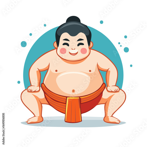 Smiling Sumo Wrestler Cartoon Figure in Traditional Mawashi Belt Posing for a Match