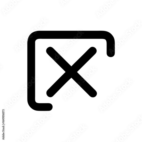 Vector art of black square with a thick black cross inside, indicating cancellation or an error, isolated on white background
