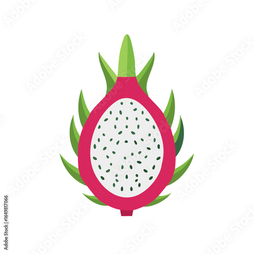 Sliced Dragon Fruit Graphic Pitaya Icon Exotic Fruit with Green Leaves