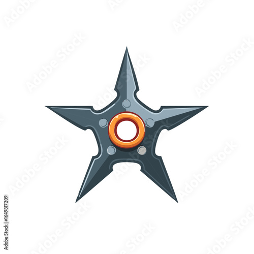 Ninja Star Shuriken Weapon with Sharp Points and Center Ring in Cartoon Style Illustration
