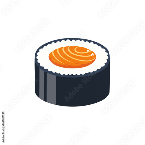 Illustration of Maki Sushi roll, with salmon, nori seaweed, and rice, Japanese cuisine