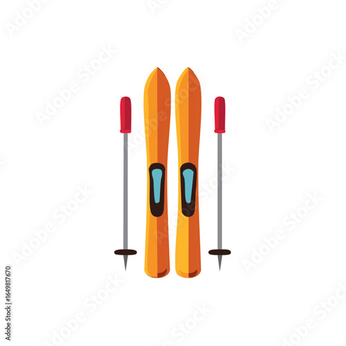 Pair of skis with ski poles for winter sports activities and alpine skiing