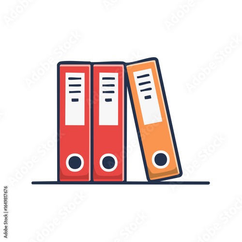 Office Filing Folders Illustration with Red and Orange Ring Binders for Business Documents