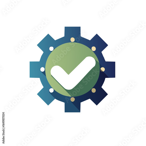 Settings Approval System with Check Mark Inside of a Gear Wheel Shape