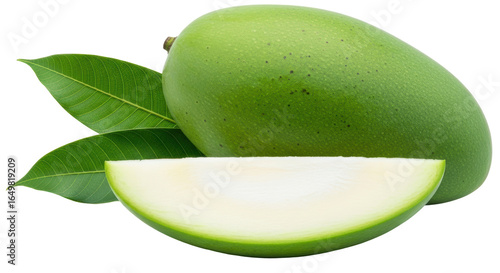 Obraz na płótnie Isolated green mango with slice