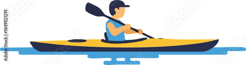 Person Kayaking in a Yellow Boat on Water Vector Graphic