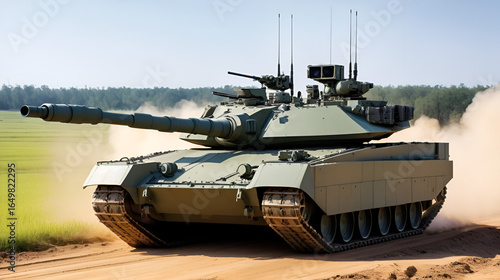 Main battle tank with a wedge-shaped turret and infrared jamming system