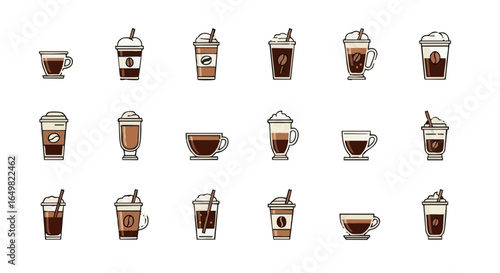 Variety of coffee drinks in cups