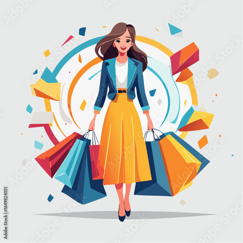 girl with shopping bags vector