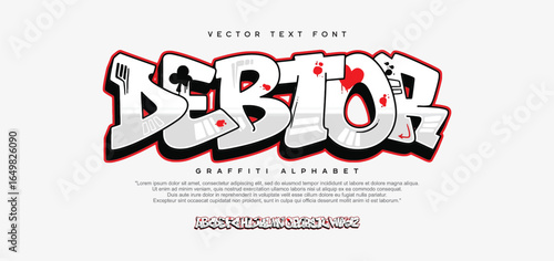 Debtor, Colorful graffiti editable effect with paint wall concept. Alphabet Graffiti Joker text vector Letters	
