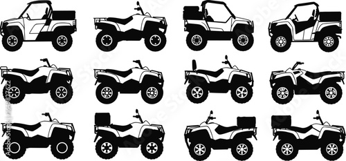 WebOff-road vehicle silhouettes, UTV, ATV, vector, black, rugged, terrain, motorsport, utility, quad bike, adventure, transport