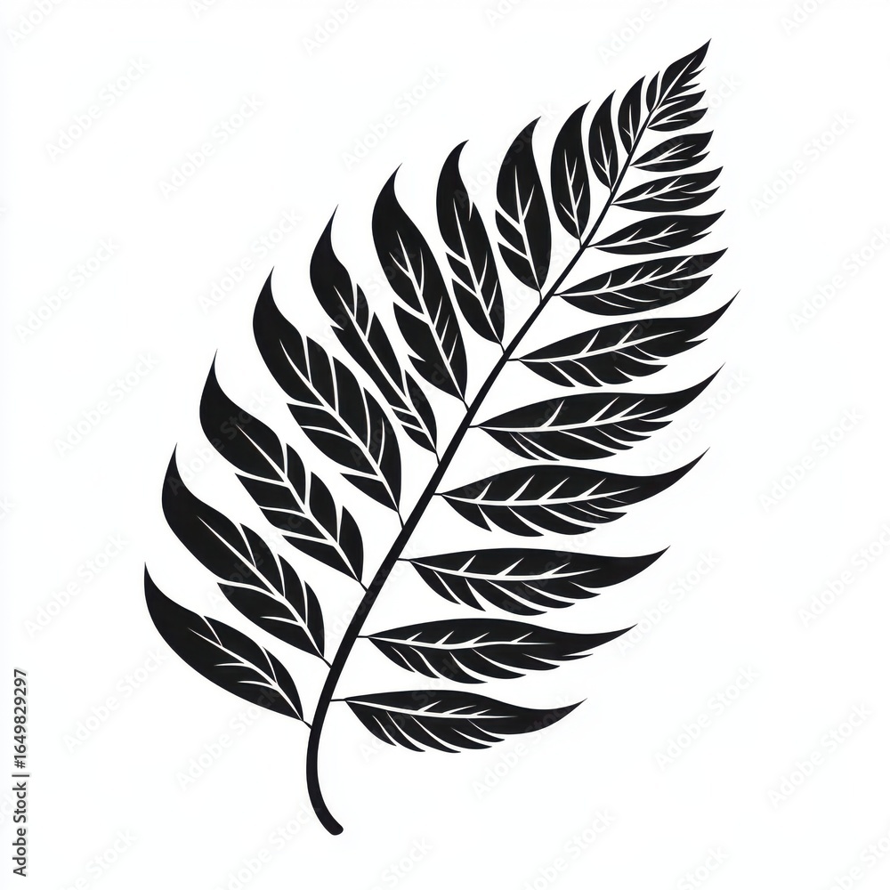 Obraz premium Fern frond with parallel leaf veins in graphic black and white