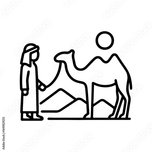 Line icon man in desert with camel vector on white background
Vector line icon on white background