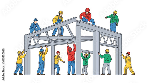 Construction Crew in Action: A collaborative team of construction workers labor together, their collective efforts culminating in the formation of a sturdy.