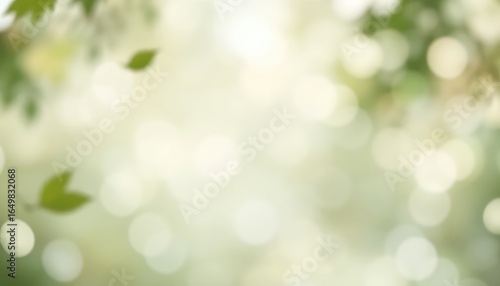 Soft sunlight filters through green leaves, creating a dreamy, serene, and ethereal bokeh background.