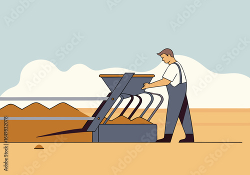 A worker tests a rail with concrete, outdoors. Clear composition, professional setting. Suitable for construction, engineering, and industrial themes. 
