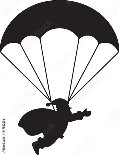 Santa flying with parachute silhouette vector illustration design