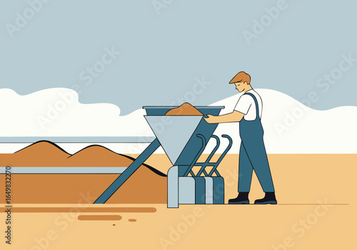 A worker tests a rail with concrete, outdoors. Clear composition, professional setting. Suitable for construction, engineering, and industrial themes. 
