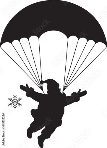 Santa flying with parachute silhouette vector illustration design