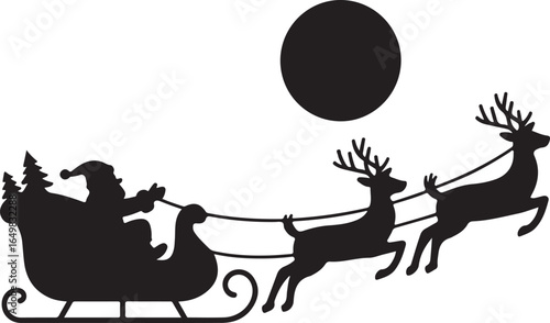 Santa in sleigh with full moon silhouette vector illustration design