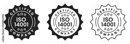 ISO 14001 Certified Company Stamp Badge Seal Label Quality Assurance Compliance Mark for Environmental Management Standard Certification Vector Illustration with Transparent Background