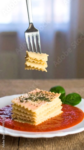 Lasagna dish with fork